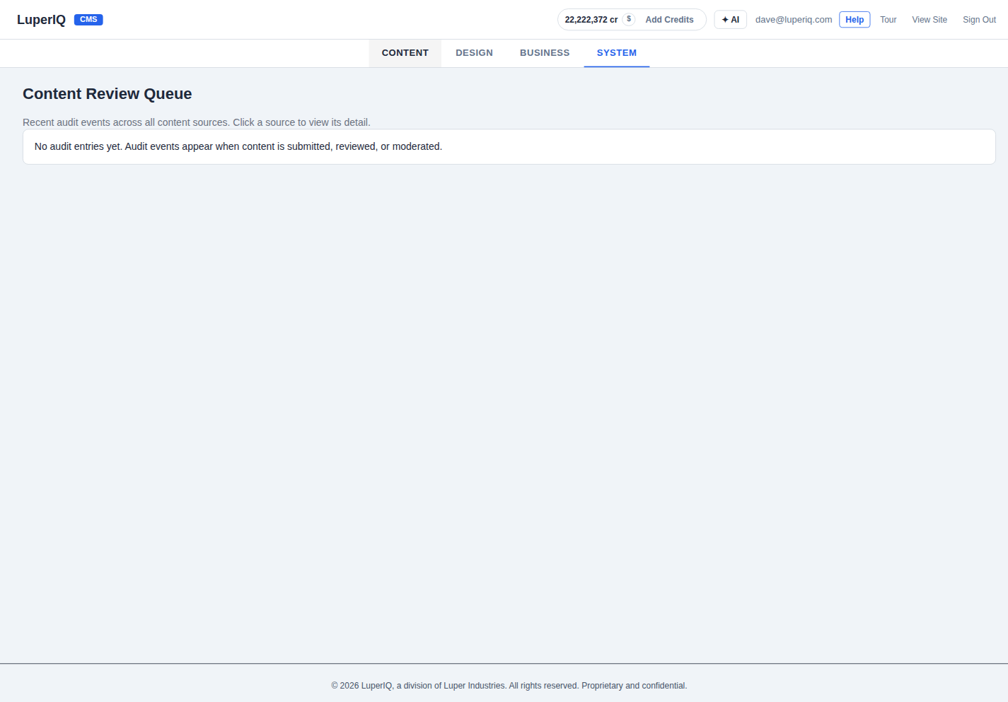 Content Review Queue in the CMS admin panel