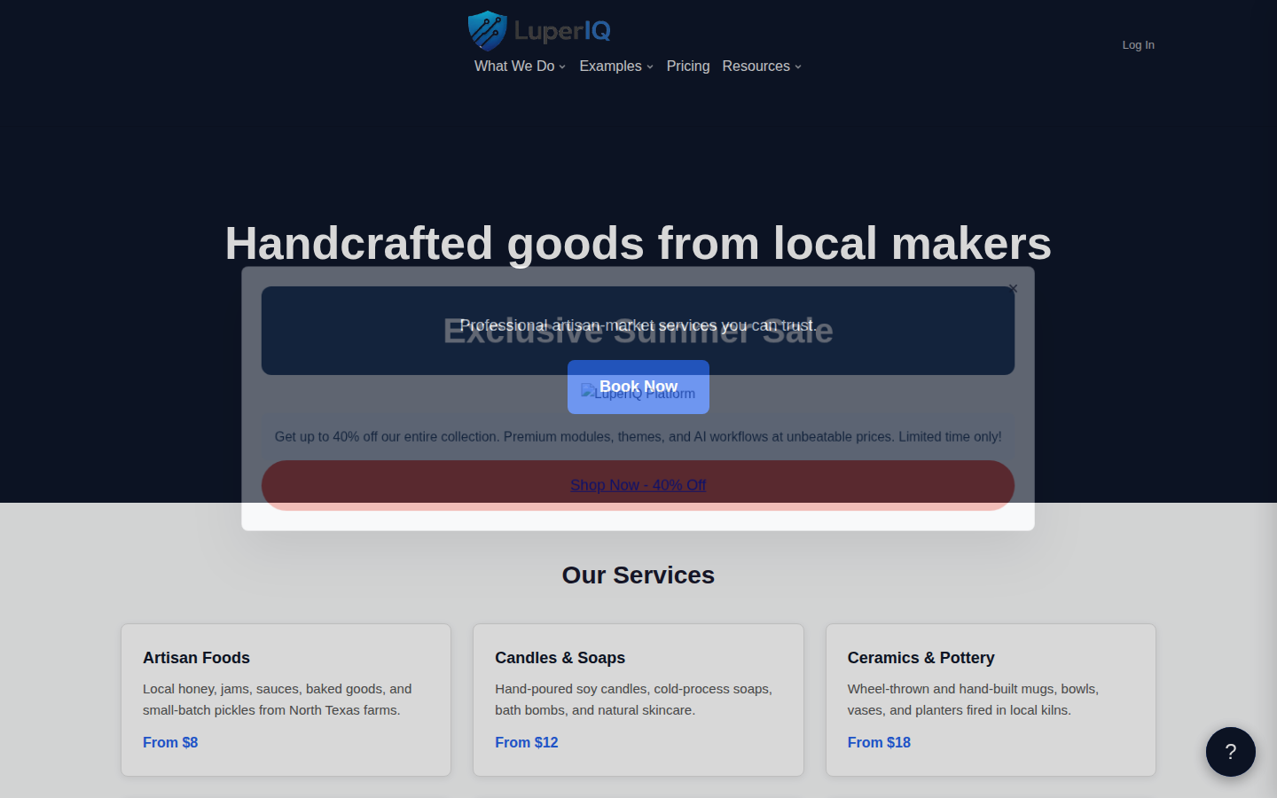 Artisan Market Demo desktop home