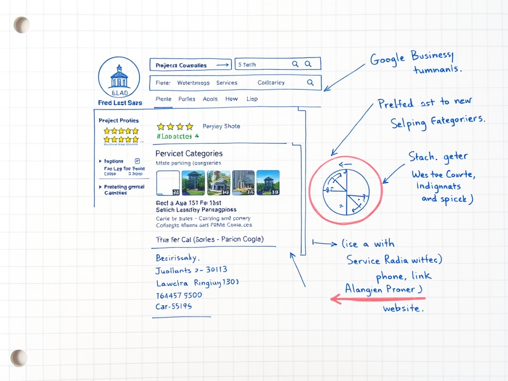 Wireframe sketch of a landscaping SEO optimized Google Business Profile listing
