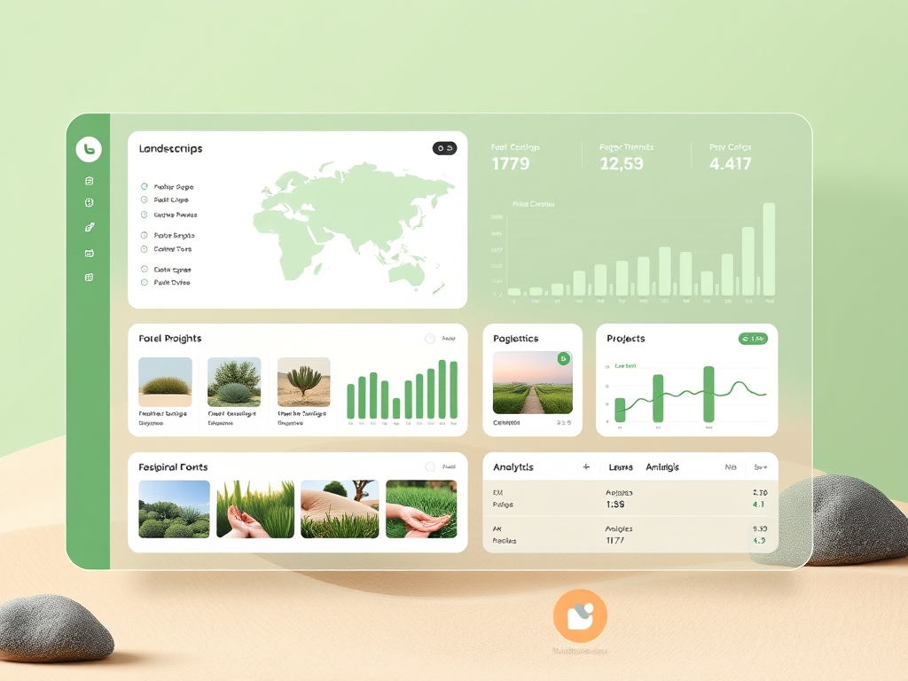 WordPress landscaping theme setup glassmorphism dashboard showing local search pages, contact routing, and a launch checklist